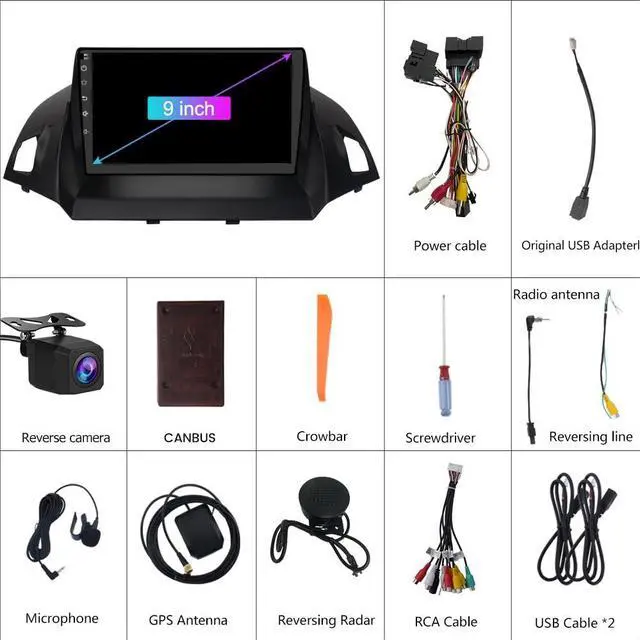 Alt view image 6 of 7 - litillbuly Android 13 [2GB+64GB] Car Radio Compatible for Ford Escape 2013-2016 with Reverse Camera, 9 Inch Touch Screen with GPS/FM/WiFi/Reverse Camera, Support SWC Wireless CarPlay Android Auto