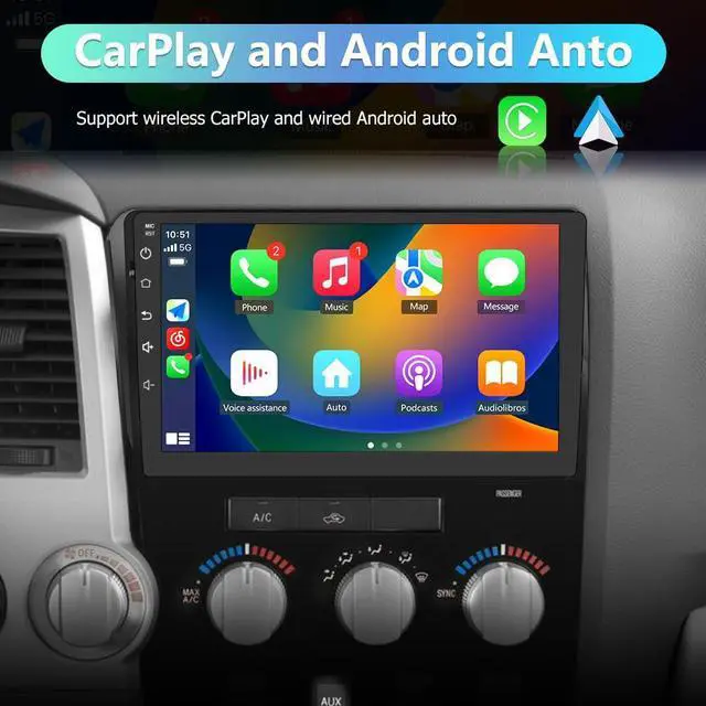 Alt view image 3 of 6 - litillbuly Car Stereo Android 13 for Toyota Tundra 2007-2013 Sequoia 2008-2018 10.1 Inch Touch Screen 2+64GB Car Radio Wireless CarPlay GPS Navigation WiFi BT Mirror Link SWC with Reverse Camera