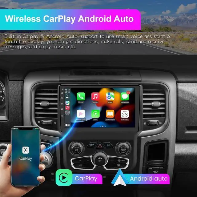 Alt view image 3 of 6 - litillbuly Android Car Radio Compatible for Dodge Ram 2013-2019 1500 2500 3500 with Wireless CarPlay Android Auto, 9 Inch Stereo with GPS/FM/WiFi/USB/SWCOnly fit Automatic AC[2GB+64GB]