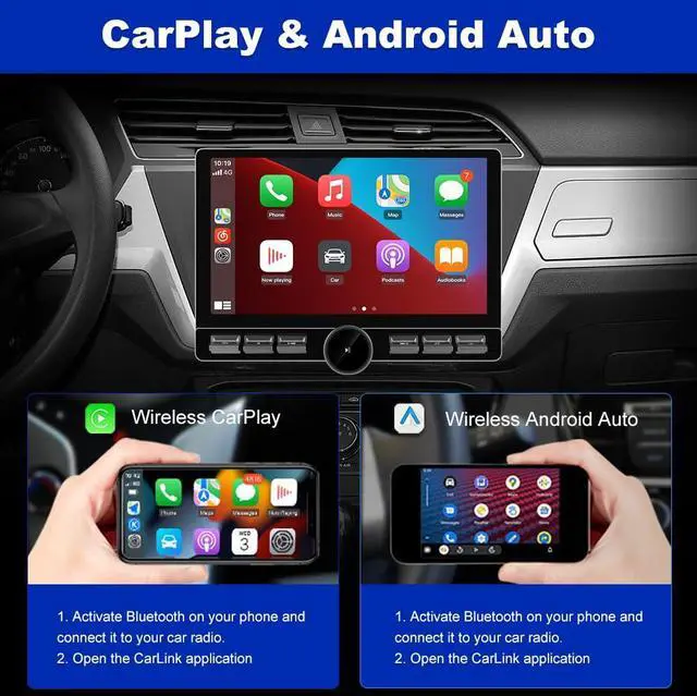 Alt view image 2 of 7 - litillbuly 10.6 Inch Android 13 Single Din Car Radio [4GB RAM + 64GB ROM] with Wireless CarPlay & Android Auto, 4G, Knob Button, GPS, DSP, WiFi, Bluetooth, SWC