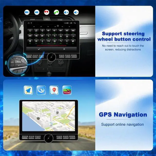 Alt view image 4 of 7 - litillbuly 10.6 Inch Android 13 Single Din Car Radio [4GB RAM + 64GB ROM] with Wireless CarPlay & Android Auto, 4G, Knob Button, GPS, DSP, WiFi, Bluetooth, SWC