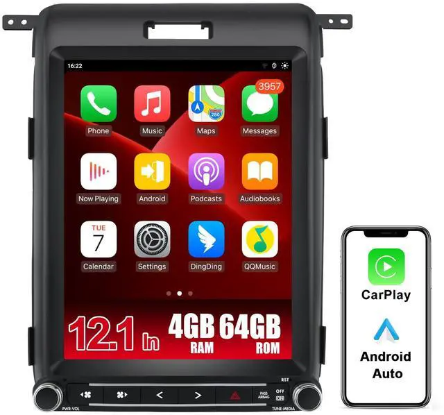 Main image of litillbuly Android 13 Car Radio [4GRAM+64GROM] for Ford F150 2013 2014,12.1 Inch T Style with Wireless CarPlay Android Auto GPS DSP WiFi Bluetooth SWC HDMI Output