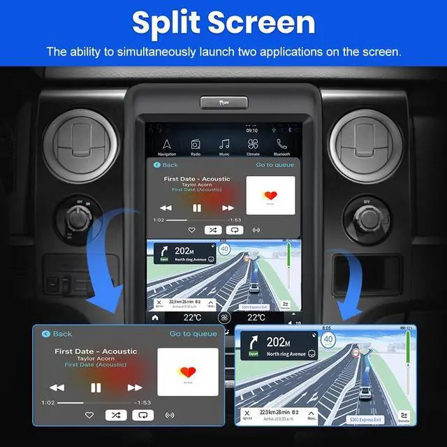 Alt view image 6 of 7 - litillbuly Android 13 Car Radio [4GRAM+64GROM] for Ford F150 2013 2014,12.1 Inch T Style with Wireless CarPlay Android Auto GPS DSP WiFi Bluetooth SWC HDMI Output
