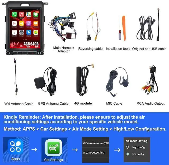 Alt view image 7 of 7 - litillbuly Android 13 Car Radio [4GRAM+64GROM] for Ford F150 2013 2014,12.1 Inch T Style with Wireless CarPlay Android Auto GPS DSP WiFi Bluetooth SWC HDMI Output