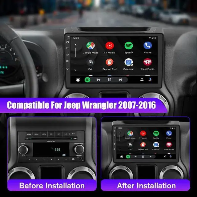 Alt view image 3 of 7 - litillbuly Android 13 [2GB+32GB] Car Radio Stereo Compatible for Jeep Wrangler JK Gand Cherokee Dodge Ram 1500 with Wireless CarPlay Android Auto