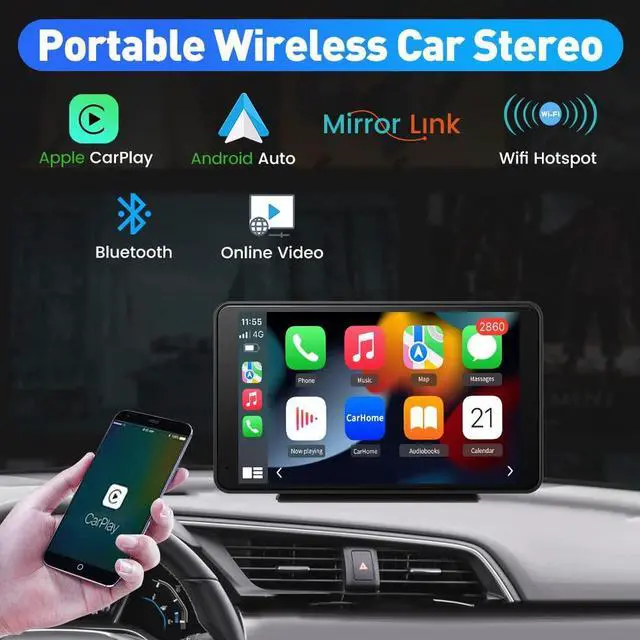 Alt view image 2 of 7 - litillbuly Portable Wireless CarPlay and Android Auto Car Radio Stereo, 7 inches IPS Touchscreen Multimedia Player & Bluetooth 5.0 Audio Hands Free Calling, Mirror Link/GPS/FM/Siri