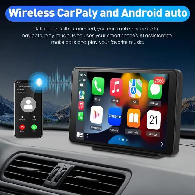 Alt view image 5 of 7 - litillbuly Portable Wireless CarPlay and Android Auto Car Radio Stereo, 7 inches IPS Touchscreen Multimedia Player & Bluetooth 5.0 Audio Hands Free Calling, Mirror Link/GPS/FM/Siri