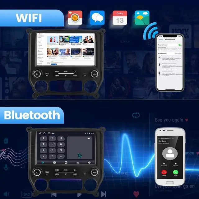 Alt view image 4 of 6 - litillbuly Android 13 [2G+32G] Car Stereo Radio Compatible for Chevrolet Silverado/GMC Sierra 2014-2019,10 Inch Wireless CarPlay Android Auto Head Unit Built-in DSP WiFi SWC Type-C Fast Charging
