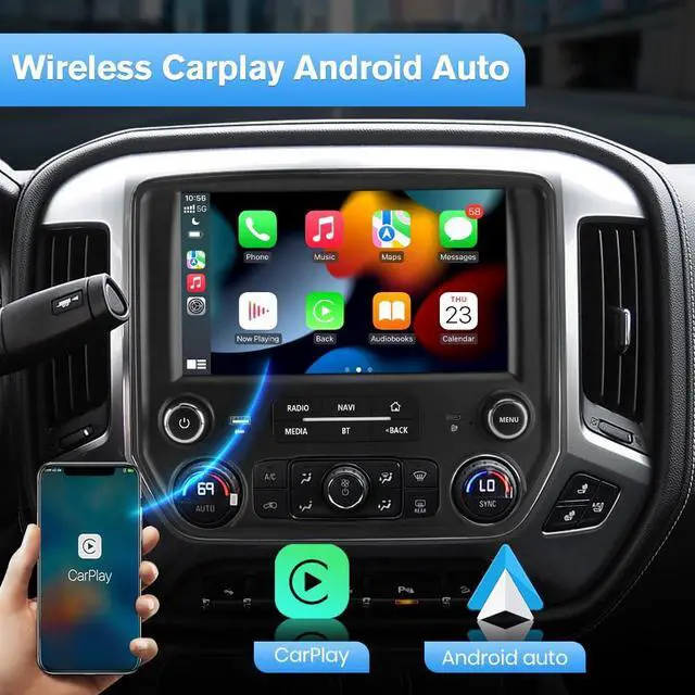 Alt view image 2 of 6 - litillbuly Android 13 [2G+32G] Car Stereo Radio Compatible for Chevrolet Silverado/GMC Sierra 2014-2019,10 Inch Wireless CarPlay Android Auto Head Unit Built-in DSP WiFi SWC Type-C Fast Charging