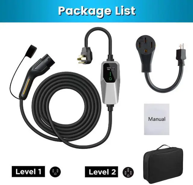 Alt view image 7 of 7 - litillbuly Portable Level 1 and Level 2 EV Charger (240V, 32A) with 26ft Charging Cable NEMA 14-50 5-20 for SAE-J1772 Electric Vehicles
