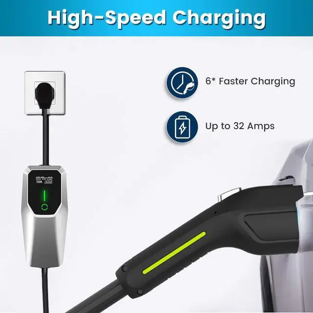 Alt view image 2 of 7 - litillbuly Portable Level 1 and Level 2 EV Charger (240V, 32A) with 26ft Charging Cable NEMA 14-50 5-20 for SAE-J1772 Electric Vehicles