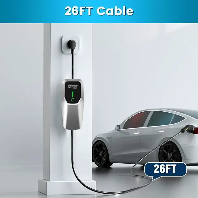 Alt view image 6 of 7 - litillbuly Portable Level 1 and Level 2 EV Charger (240V, 32A) with 26ft Charging Cable NEMA 14-50 5-20 for SAE-J1772 Electric Vehicles