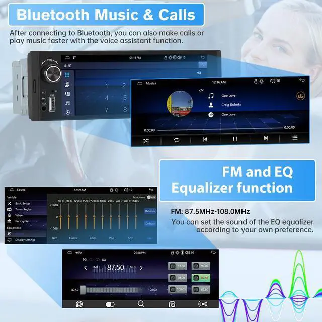Alt view image 4 of 7 - litillbuly Single Din Car Stereo 6.36 Inch IPS HD Touchscreen Radio Wireless Carplay & Android Auto,with Bluetooth,Backup Camera,FM,EQ,Mirror Link,USB