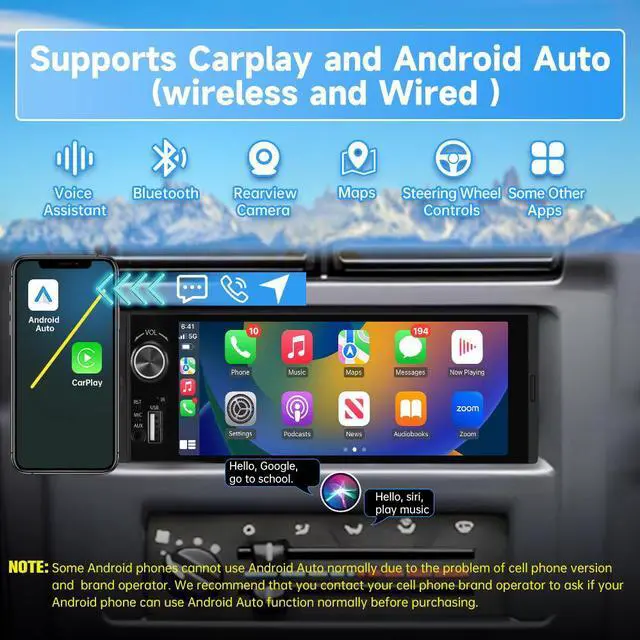 Alt view image 3 of 7 - litillbuly Single Din Car Stereo 6.36 Inch IPS HD Touchscreen Radio Wireless Carplay & Android Auto,with Bluetooth,Backup Camera,FM,EQ,Mirror Link,USB
