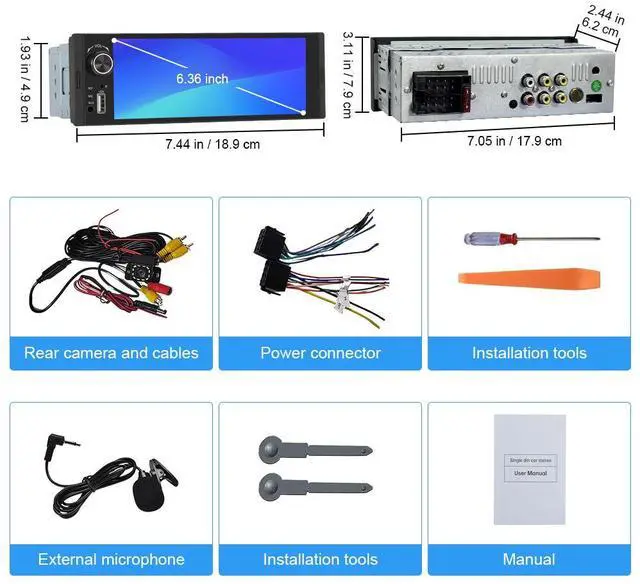 Alt view image 6 of 7 - litillbuly Single Din Car Stereo 6.36 Inch IPS HD Touchscreen Radio Wireless Carplay & Android Auto,with Bluetooth,Backup Camera,FM,EQ,Mirror Link,USB
