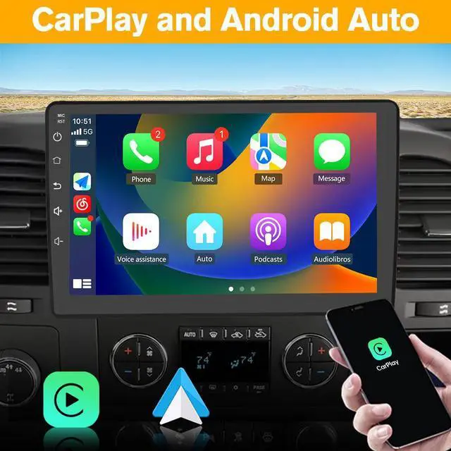 Alt view image 2 of 7 - litillbuly 10'' Car Radio Stereo 2+64G Android 13 for Chevy Silverado 2007-2013/ Chevrolet Impala GMC Sierra Yukon with Wireless CarPlay & Android Auto,Bluetooth,GPS,Reverse Camera