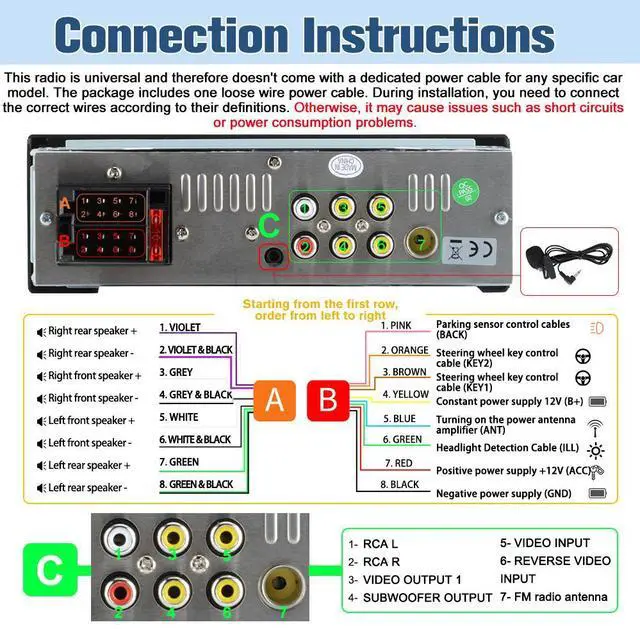 Alt view image 7 of 7 - litillbuly 6.36'' Single DIN Car Radio Stereo with Wireless CarPlay & Android Auto HD IPS Touchscreen Radio Support Type-C Charging/USB/Mirror Link/Microphone/Bluetooth/FM/Reverse Camera