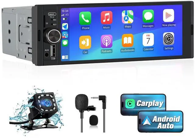 Main image of litillbuly 6.36'' Single DIN Car Radio Stereo with Wireless CarPlay & Android Auto HD IPS Touchscreen Radio Support Type-C Charging/USB/Mirror Link/Microphone/Bluetooth/FM/Reverse Camera