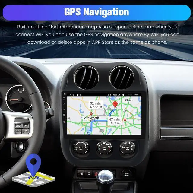 Alt view image 4 of 7 - litillbuly 10.1 Inch Car Radio for Jeep Patriot Compass 2010-2016 Android 13 Car Stereo 2GB+64GB CarPlay Android Auto GPS BT WiFi USB GPS FM with Reverse Camera