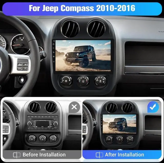 Alt view image 2 of 7 - litillbuly 10.1 Inch Car Radio for Jeep Patriot Compass 2010-2016 Android 13 Car Stereo 2GB+64GB CarPlay Android Auto GPS BT WiFi USB GPS FM with Reverse Camera