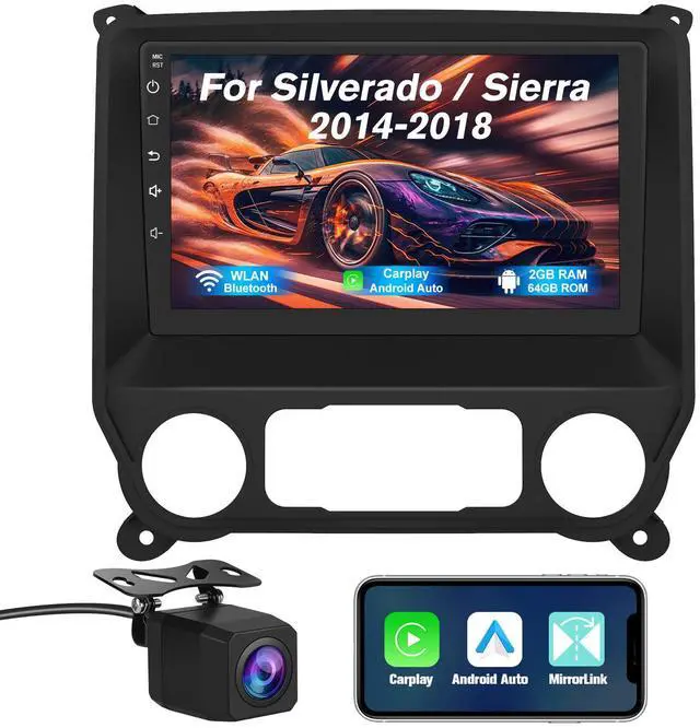 Main image of litillbuly Car Stereo for Chevy Silverado GMC Sierra 2014-2018,10 inch Touch Screen Android 13 2GB+64GB Car Radio with CarPlay/Android Auto/BT/GPS/FM Support Steering Wheel Controls,Backup Camera