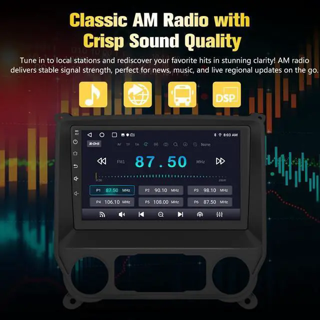 Alt view image 4 of 7 - litillbuly Car Stereo for Chevy Silverado GMC Sierra 2014-2018,10 inch Touch Screen Android 13 2GB+32GB Car Radio with CarPlay/Android Auto/BT/GPS/FM Support Steering Wheel Controls,Backup Camera