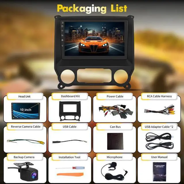 Alt view image 7 of 7 - litillbuly Car Stereo for Chevy Silverado GMC Sierra 2014-2018,10 inch Touch Screen Android 13 2GB+32GB Car Radio with CarPlay/Android Auto/BT/GPS/FM Support Steering Wheel Controls,Backup Camera