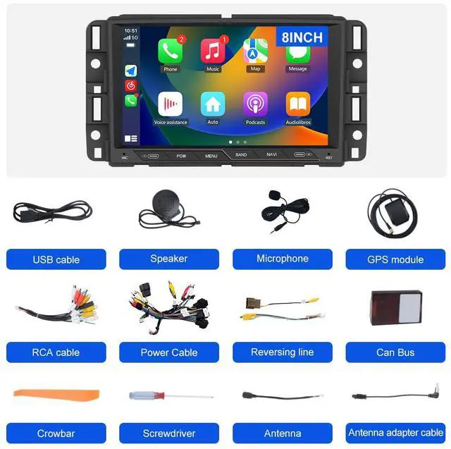 Alt view image 7 of 7 - litillbuly Car Radio Stereo 8 inch Touch Screen with Type interface for Chevy Silverado GMC Sierra Yukon Buick Android 13 Support Wireless CarPlay & Android Auto