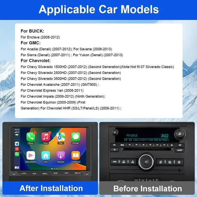 Alt view image 2 of 7 - litillbuly Car Radio Stereo 8 inch Touch Screen with Type interface for Chevy Silverado GMC Sierra Yukon Buick Android 13 Support Wireless CarPlay & Android Auto