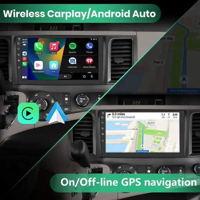 Alt view image 5 of 7 - litillbuly Android 13 Car Radio for Toyota Sienna 2011 2012 2013 2014 with Wireless CarPlay Android Auto, 9 inch IPS Touch Screen Car Stereo with Bluetooth FM GPS WiFi SWC-2G+32G