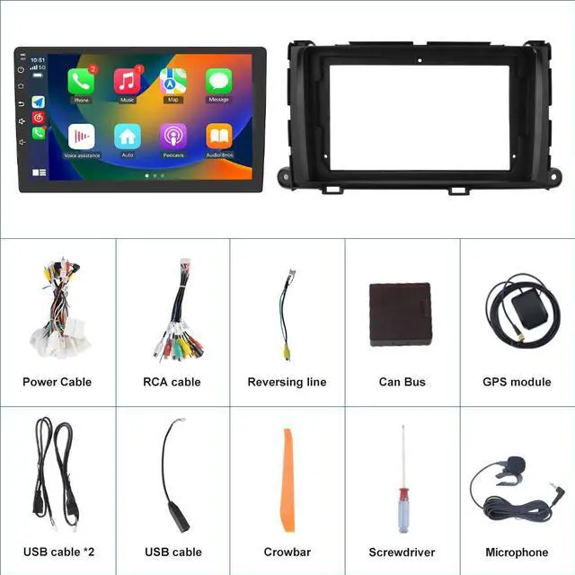 Alt view image 7 of 7 - litillbuly Android 13 Car Radio for Toyota Sienna 2011 2012 2013 2014 with Wireless CarPlay Android Auto, 9 inch IPS Touch Screen Car Stereo with Bluetooth FM GPS WiFi SWC-2G+32G