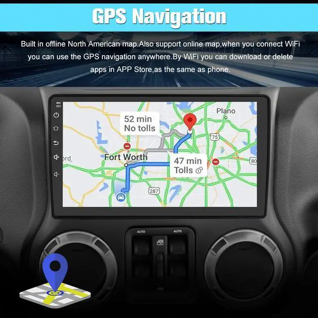 Alt view image 4 of 6 - litillbuly for Jeep Wrangler JK Radio 2007-2016,[4G+64G] Android 13 Car Radio Stereo 10.1 Inch 1280*720 Touch Screen with Wireless CarPlay Android Auto GPS Backup Camera Bluetooth