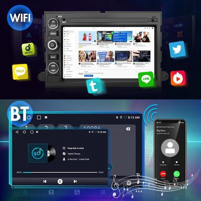 Alt view image 4 of 6 - litillbuly Android 13 Double Din Car Stereo Compatible for 2004-2014 Ford F150/F250/F350, 7 Inch Bluetooth Car Radio GPS Navi WiFi Car Audio Multimedia Receiver with CarPlay Android Auto-2+32G