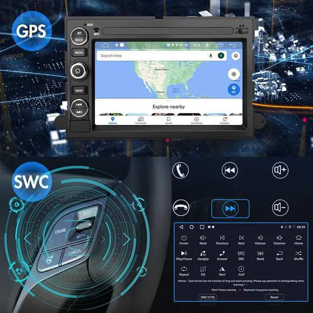 Alt view image 5 of 6 - litillbuly Android 13 Double Din Car Stereo Compatible for 2004-2014 Ford F150/F250/F350, 7 Inch Bluetooth Car Radio GPS Navi WiFi Car Audio Multimedia Receiver with CarPlay Android Auto-2+32G