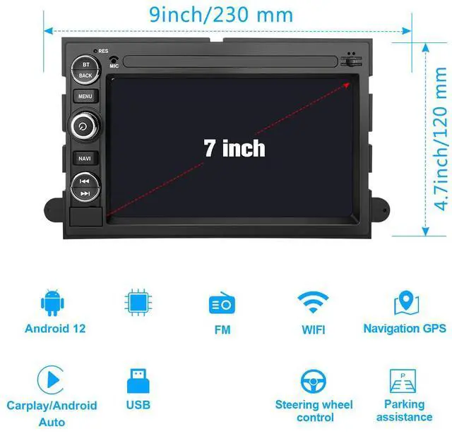 Alt view image 6 of 6 - litillbuly Android 13 Double Din Car Stereo Compatible for 2004-2014 Ford F150/F250/F350, 7 Inch Bluetooth Car Radio GPS Navi WiFi Car Audio Multimedia Receiver with CarPlay Android Auto-2+32G