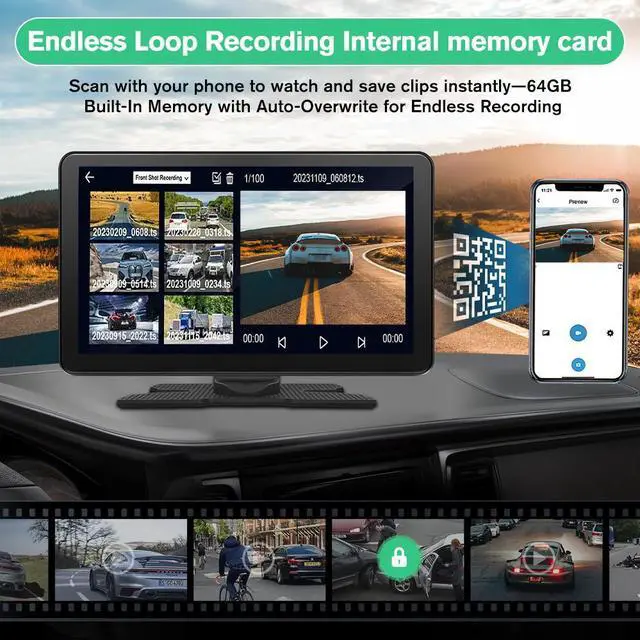 Alt view image 3 of 7 - litillbuly Carplay Screen 9-inch Wireless CarPlay & Android Auto Car Stereo Portable Touchscreen with Bluetooth, Mirror Link,4K Dash Cam,1080P Backup Camera,Bluetooth,GPS,FM