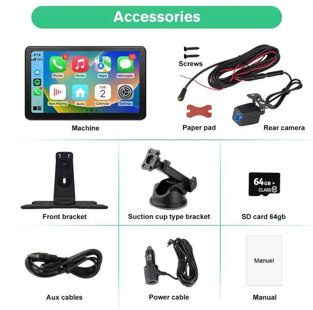 Alt view image 7 of 7 - litillbuly Carplay Screen 9-inch Wireless CarPlay & Android Auto Car Stereo Portable Touchscreen with Bluetooth, Mirror Link,4K Dash Cam,1080P Backup Camera,Bluetooth,GPS,FM