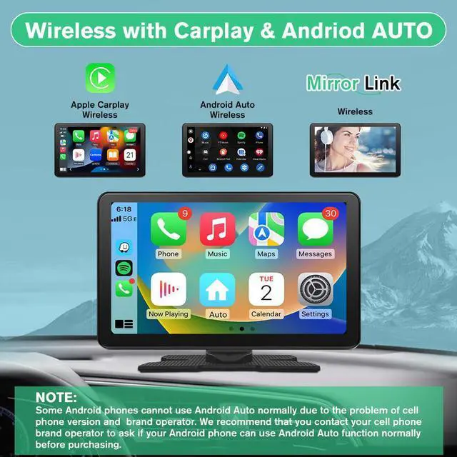 Alt view image 5 of 7 - litillbuly Carplay Screen 9-inch Wireless CarPlay & Android Auto Car Stereo Portable Touchscreen with Bluetooth, Mirror Link,4K Dash Cam,1080P Backup Camera,Bluetooth,GPS,FM