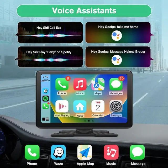 Alt view image 4 of 7 - litillbuly Carplay Screen 9-inch Wireless CarPlay & Android Auto Car Stereo Portable Touchscreen with Bluetooth, Mirror Link,4K Dash Cam,1080P Backup Camera,Bluetooth,GPS,FM