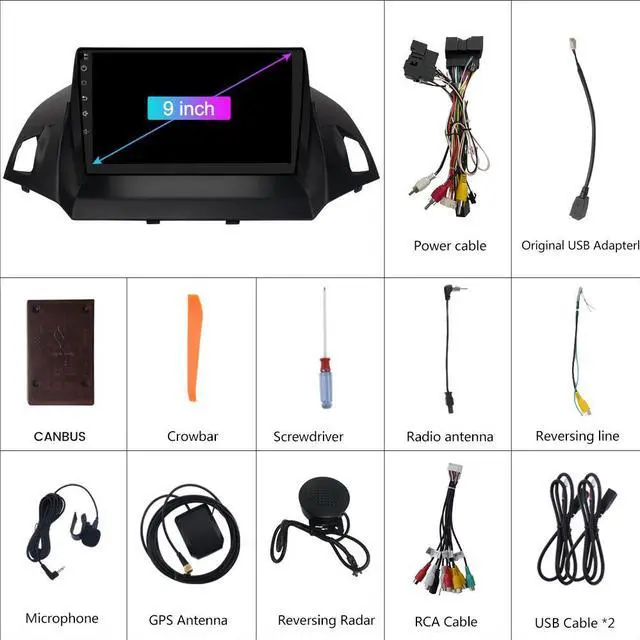 Alt view image 6 of 6 - litillbuly Car Radio for Ford Kuga Escape 2013-2016,Android 13 [2GB+32GB] 9 Inch Touch Screen with GPS/FM/WiFi/USB, Support SWC, Wireless CarPlay Android Auto