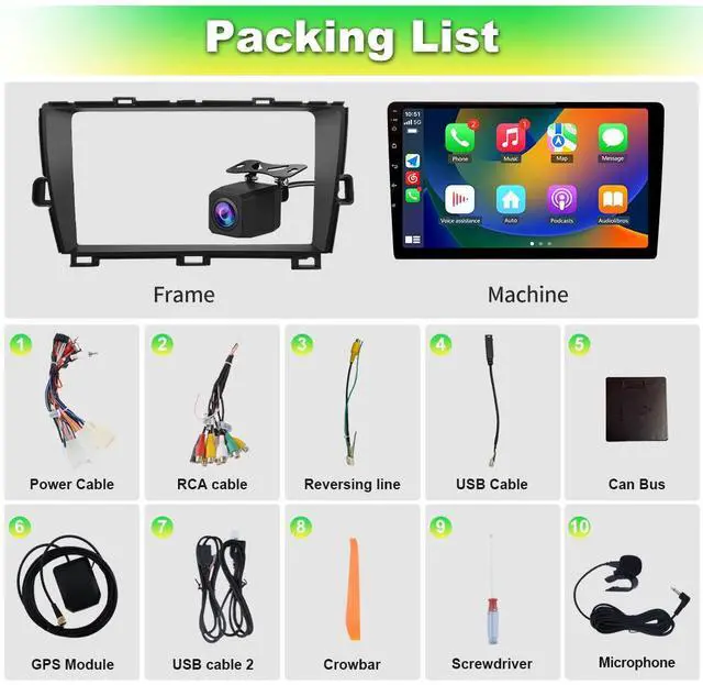 Alt view image 7 of 7 - litillbuly Car Radio Stereo for Toyota Prius 2003-2009 Android 13 Built in Carplay/Android Auto 2G RAM 32G ROM with WiFi GPS Navigation FM Bluetooth Backup Camera