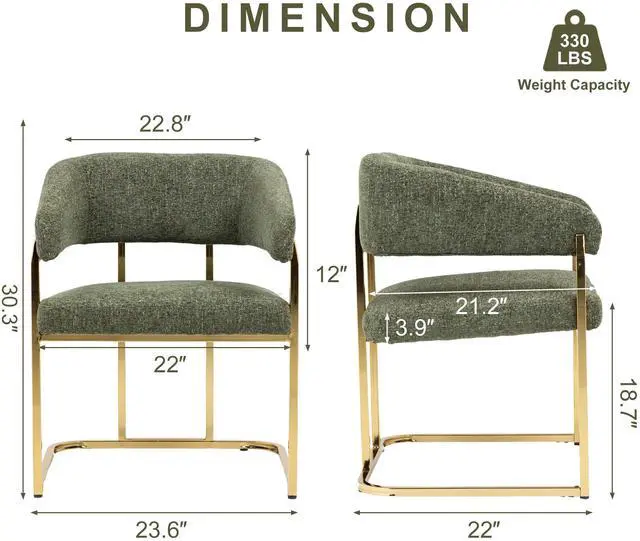 Alt view image 2 of 7 - BRTHORY Modern Dinning Chair Wide Upholstered Seat Dinner Room Chairs with Metal Non-Rusting Legs Accent Chairs for Living Room, Kitchen,Restaurant (Set of 1,Green)