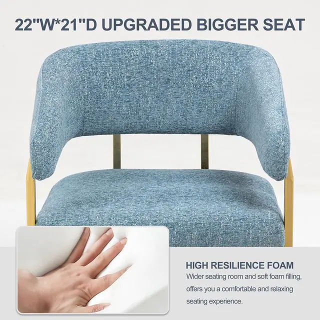 Alt view image 3 of 7 - BRTHORY Modern Dinning Chair Wide Upholstered Seat Dinner Room Chairs with Metal Non-Rusting Legs Accent Chairs for Living Room, Kitchen,Restaurant(Set of 1,Blue)