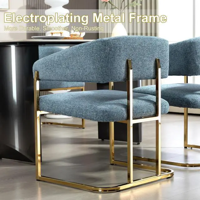 Alt view image 5 of 7 - BRTHORY Modern Dinning Chair Wide Upholstered Seat Dinner Room Chairs with Metal Non-Rusting Legs Accent Chairs for Living Room, Kitchen,Restaurant(Set of 1,Blue)