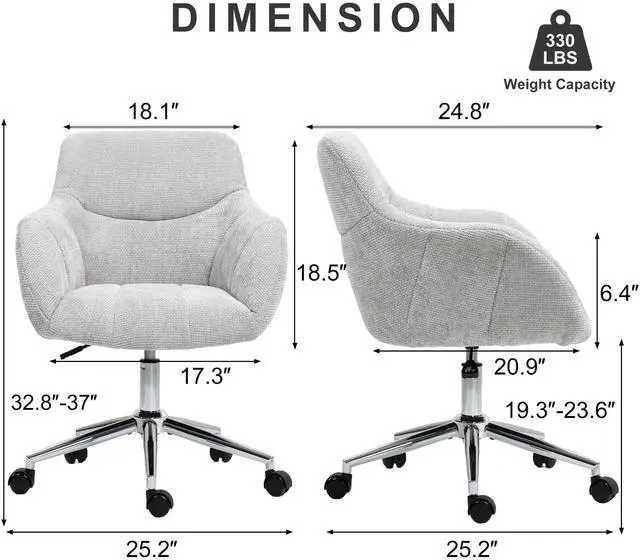 Alt view image 2 of 7 - BRTHORY Home Office Chairs with Silver Base Thick Upholstered Chenille Fabric Height Adjustable Armchair Desk Chairs with Wheels, Comfortable Back Seat for Living Room, Bedroom,Study Room