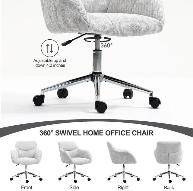 Alt view image 4 of 7 - BRTHORY Home Office Chairs with Silver Base Thick Upholstered Chenille Fabric Height Adjustable Armchair Desk Chairs with Wheels, Comfortable Back Seat for Living Room, Bedroom,Study Room