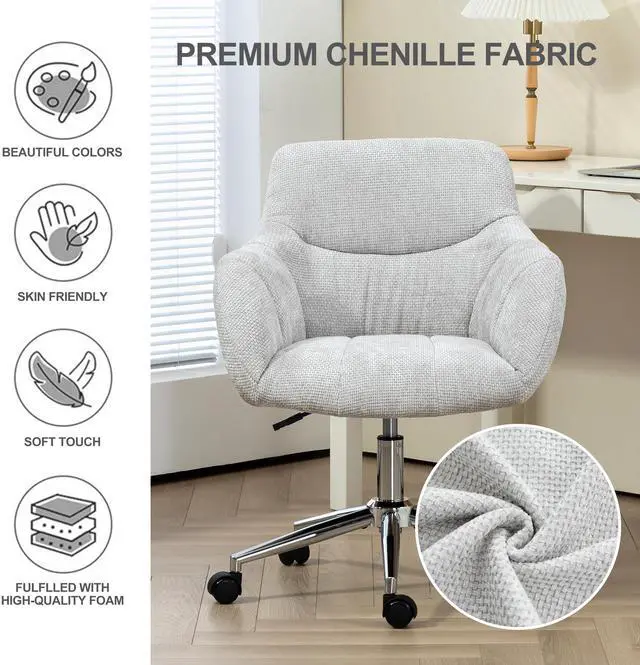 Alt view image 5 of 7 - BRTHORY Home Office Chairs with Silver Base Thick Upholstered Chenille Fabric Height Adjustable Armchair Desk Chairs with Wheels, Comfortable Back Seat for Living Room, Bedroom,Study Room