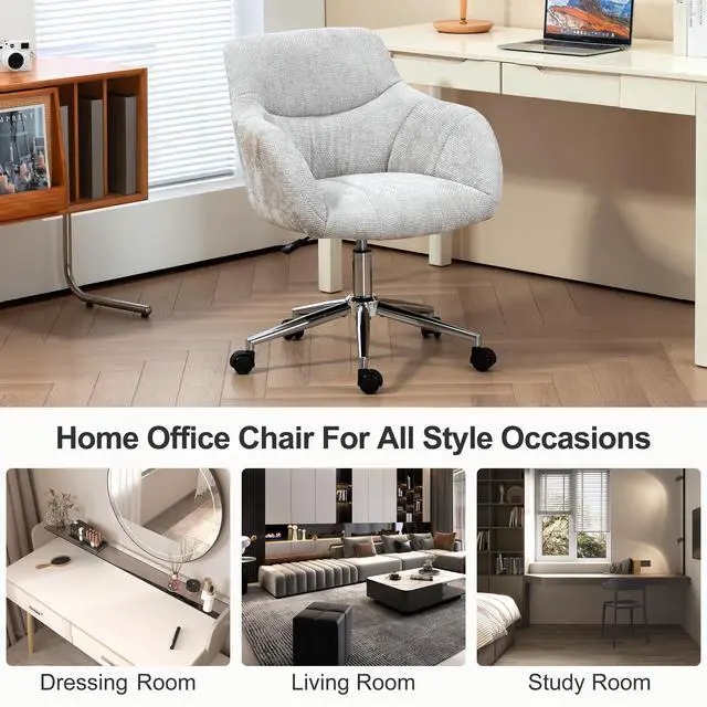 Alt view image 6 of 7 - BRTHORY Home Office Chairs with Silver Base Thick Upholstered Chenille Fabric Height Adjustable Armchair Desk Chairs with Wheels, Comfortable Back Seat for Living Room, Bedroom,Study Room