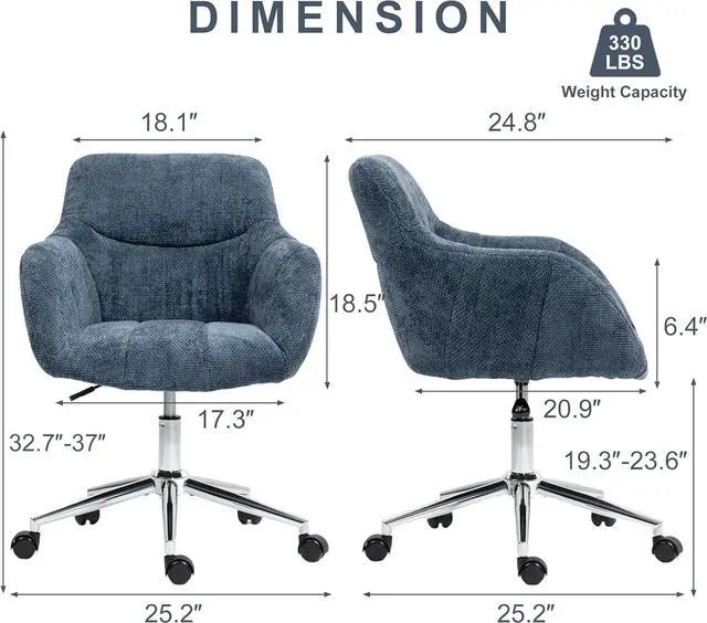 Alt view image 2 of 7 - BRTHORY Home Office Chairs with Thick Upholstered Chenille Fabric Height Adjustable Armchair Computer Desk Chairs with Wheels, Comfortable Back Seat for Gaming, Living Room, Bedroom, Study Room