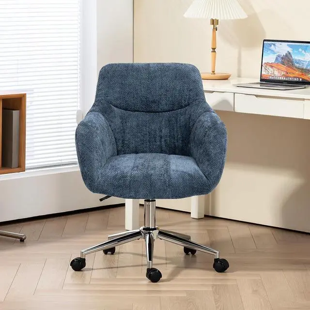 Main image of BRTHORY Home Office Chairs with Thick Upholstered Chenille Fabric Height Adjustable Armchair Computer Desk Chairs with Wheels, Comfortable Back Seat for Gaming, Living Room, Bedroom, Study Room